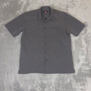 Quiksilver Button Down Shirt Mens Medium Grey Micro Check Short Sleeve Casual